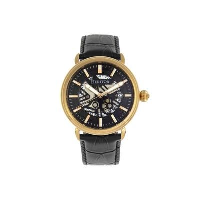 Heritor Automatic Mattias Leather-Band Watch w/ Date Gold/Black One Size HERHR8404