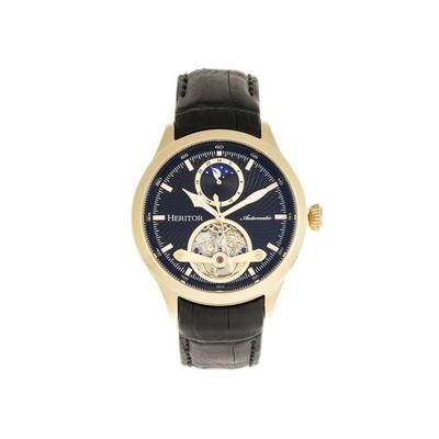 Heritor Automatic Gregory Semi-Skeleton Leather-Band Watch Gold/Black One Size HERHR8104
