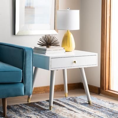 Levinson Gold Cap End Table in White - Safavieh FOX6305B