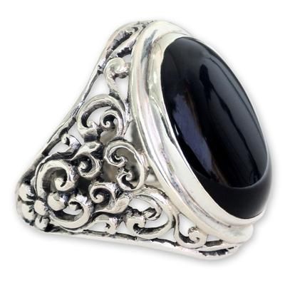 Song of the Night,'Men's Handmade Sterling Silver and Onyx Ring'