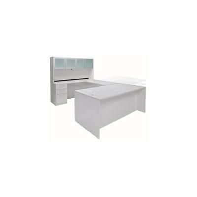 White Adjustable Height Rectangular Front U-Shaped Desk w/Hutch