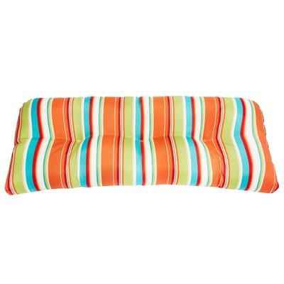 BH Performance Fabric Tufted Wicker Settee Cushion by BrylaneHome in Covert Breeze Thick Patio Outdoor Bench Sofa Loveseat Padding