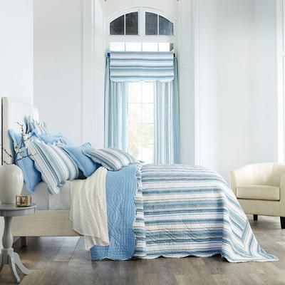 Florence Panel Set with Tiebacks by BrylaneHome in Blue Stripe Curtain