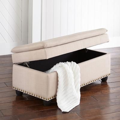 400 lbs. Weight Capacity Extra Wide Studded Ottoman by BrylaneHome in Oatmeal Storage Furniture (400 lb. capacity)