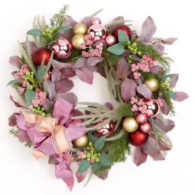 Blush Christmas Wreath by BrylaneHome in Pink Multi