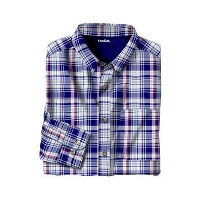 Men’s Big & Tall Long Sleeve Wrinkle Free Sport Shirt by KingSize in Navy Plaid (Size 5XL)