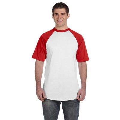 Augusta Sportswear 423 Adult Short-Sleeve Baseball Jersey T-Shirt in White/Red size 2XL | Cotton Polyester