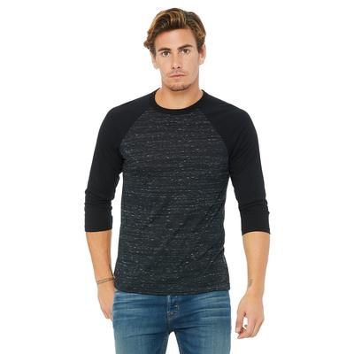 Bella + Canvas 3200 3/4-Sleeve Baseball T-Shirt in Black Marble/Black size XS | Ringspun Cotton B3200, BC3200