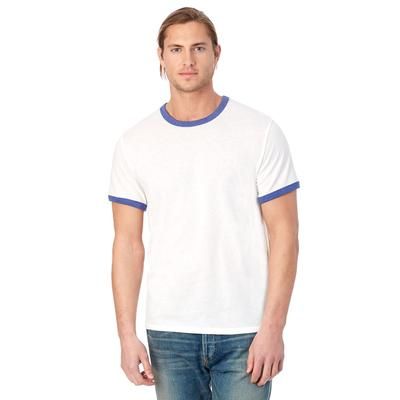 Alternative 5103BP Keeper Ringer T-Shirt in White/Vintage Royal Blue size Large | Cotton Polyester