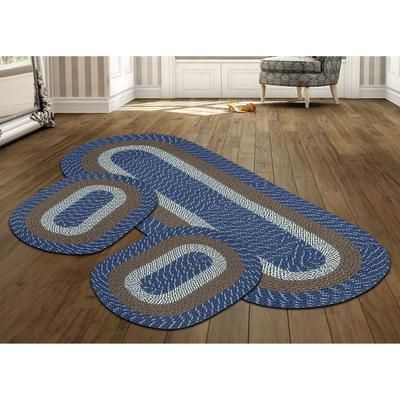 Braid Collection 3pc Set Stain Resistant Reversible Indoor Oval Area Rug by Better Trends in Chambray Stripe
