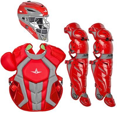 All Star S7 Axis NOCSAE Certified Adult Two Tone Baseball Catcher's Kit Scarlet