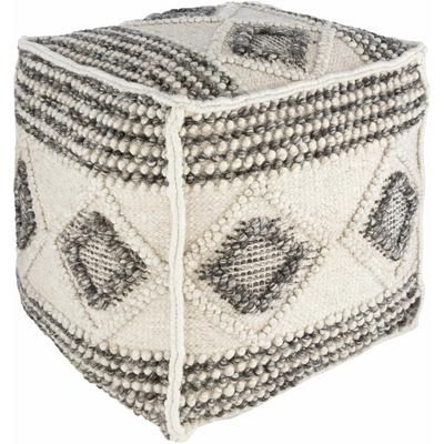 Cowanesque 18"H x 18"W x 18"D Cottage Wool White/Black Pouf - Boutique Rugs