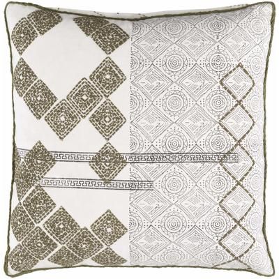 Wickwar 22" Square Cotton Dark Brown/White/Olive Lumbar Pillow - Boutique Rugs