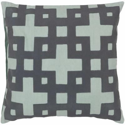 Lorne 20" Square Traditional Cotton Medium Gray/Ice Blue Throw Pillow - Boutique Rugs