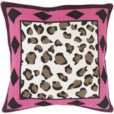 Marian 20" Square Cottage Black/Ivory/Dark Brown/Fuchsia Throw Pillow - Boutique Rugs