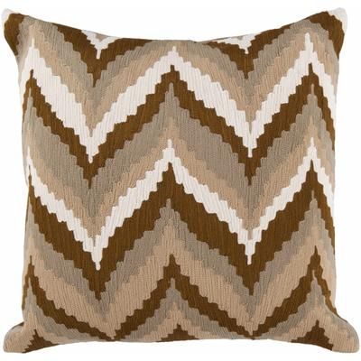 Ballinamallard 18" Square Traditional Cotton Cream/Light Brown/Medium Brown/Olive Throw Pillow - Boutique Rugs