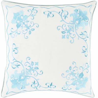 Longniddry 18" Square Cottage Aqua/Cream Throw Pillow - Boutique Rugs