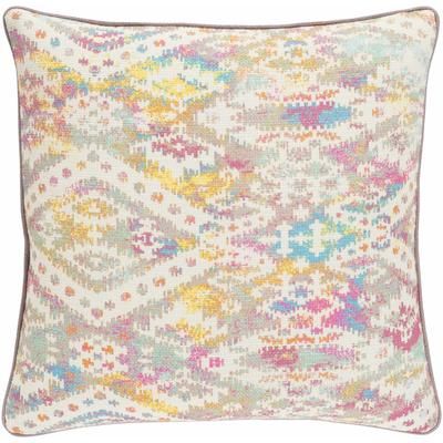 Woree 22" Square Traditional Cotton Cream/Aqua/Light Brown/Orange/Pink/Rose/Yellow/Dark Pink Throw Pillow - Boutique Rugs