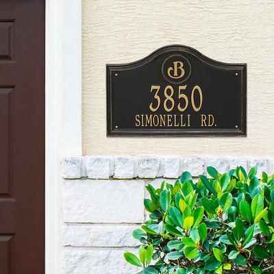 Designer Arch Wall Address Plaque - Black/Gold Plaque with Bee, Standard, 1 Line - Frontgate