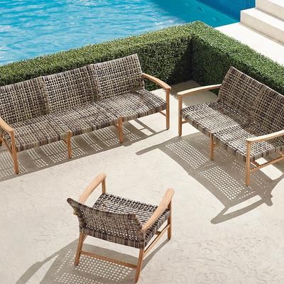 3-pc. Sofa Set with Lounge Chair, Isola - Natural Teak & Driftwood Wicker - Outdoor Furniture - Frontgate