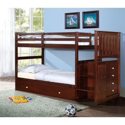 Mission Twin Over Twin Stairway Bunk Bed w/ Trundle Bed - Donco 820-TTCP_503-CP