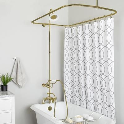 Randolph Morris 54 Inch Deck Mount Clawfoot Tub Shower Enclosure with Downspout Faucet and Sunflower Shower Head RM732SPB