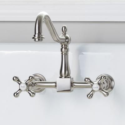 Randolph Morris Wall Mounted Bridge Kitchen Faucet - Metal Cross Handles RMK1456MC-BN