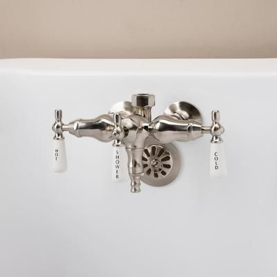 Randolph Morris Clawfoot Tub Wall Mount Downspout Faucet with Porcelain Lever Handles for Riser Connection RM006TWSC