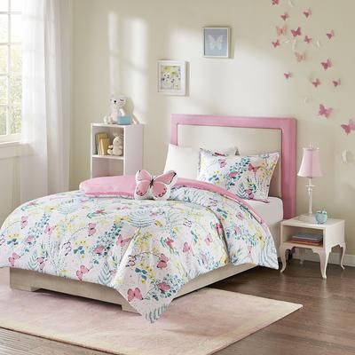 Mi Zone Kids Twin Printed Butterfly Comforter Set in Pink - Olliix MZK10-208