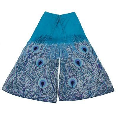 Peacock Passion in Blue,'Peacock Batik Print Wide Leg Cropped Cotton Pants'