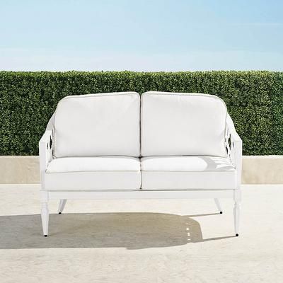 Avery Loveseat with Cushions in White Aluminum - Standard, Resort Stripe Dove - Frontgate