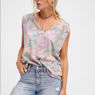 Free People Tops | Free People Gardenia Floral Print Hi Low Tank Top | Color: Gray | Size: M