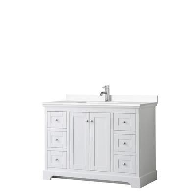 Avery 48 Inch Single Bathroom Vanity in White, White Cultured Marble Countertop, Undermount Square Sink, No Mirror - Wyndham WCV232348SWHWCUNSMXX