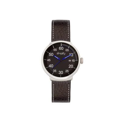 Simplify The 7100 Leather-Band Watch w/Date Black/Black/Silver One Size SIM7103