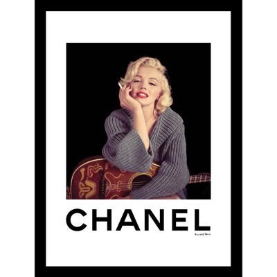 Marilyn Monroe with Guitar Grey 14" x 18" Framed Print by Venice Beach Collections Inc in Black White