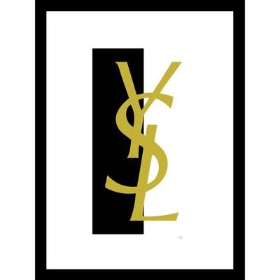 Yves Saint Laurent Logo Gold/Black 14" x 18" Framed Print by Venice Beach Collections Inc in Red