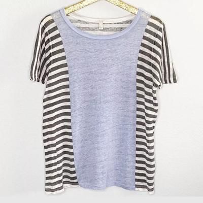 J. Crew Tops | J. Crew Linen Striped Colorblock Tee Shirt Top Extra Small Xs Short Sleeve | Color: Blue/Gray | Size: Xxs