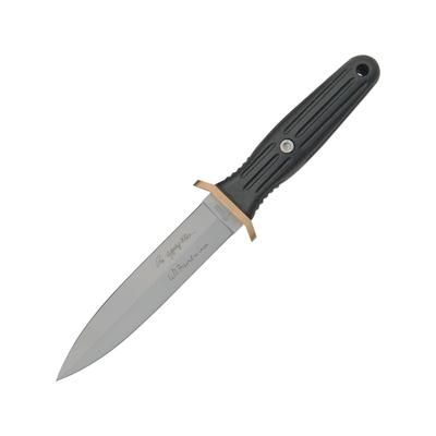 Boker Applegate-Fairbairn Fighting Fixed Blade Knife 11in Overall 6in Bead Blast Finish Double Edge 440C SS Dagger Blade Black Delrin Handle Brass
