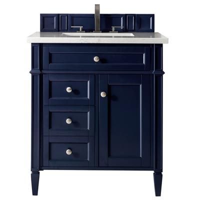 "Brittany 30" Single Vanity - Victory Blue With 3 CM Carrara Marble Top - James Martin 650-V30-VBL-3CAR"