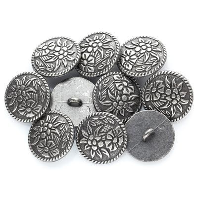 buttinette Boutons tyroliens ronds "edelweiss", argent, 20 x 20 mm, 10 pièces