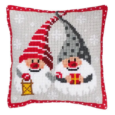 Devant de coussin "couple de lutins" à broder au point de croix