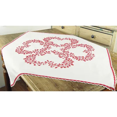 Nappe à broder "4 cœurs", crème