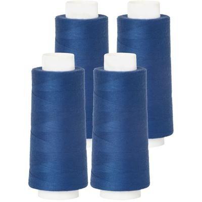 buttinette Lot de 4 bobines de fil pour surjeteuse, grosseur : 120, 2500 m, bleu jeans