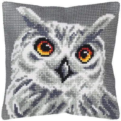 Devant de coussin "hibou gris" à broder au point de croix