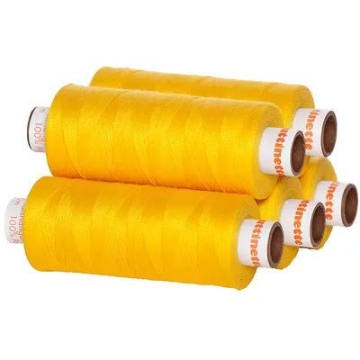 buttinette Fil à coudre universel, grosseur : 100, lot de 5 bobines, jaune