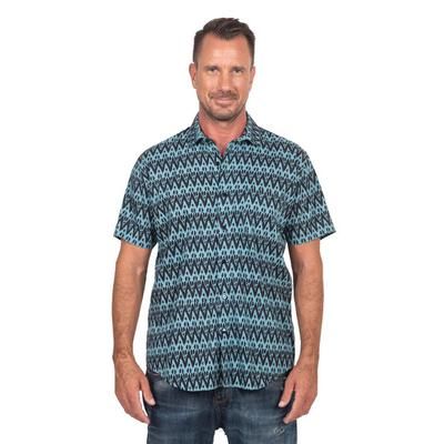 Heartbeats,'Men's Hand-Stamped Collared Cotton Shirt'