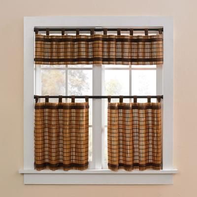 Wide Width Bamboo Tab-Top Tier Set by BrylaneHome in Honey Oak Brown (Size 60" W 24" L) Window Curtain