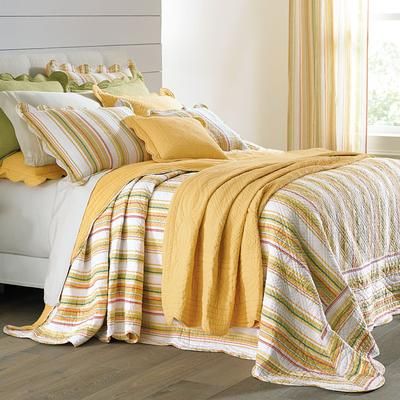 100% Cotton Florence Oversized Bedspread by BrylaneHome in Dandelion Stripe (Size QUEEN)