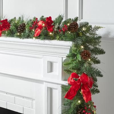 9' Pre-Lit Holiday Classic Garland by BrylaneHome in Green Red Christmas Garland