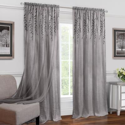 Wide Width Willow Rod Pocket Window Curtain Panel by Achim Home Décor in Grey (Size 42" W 84" L)